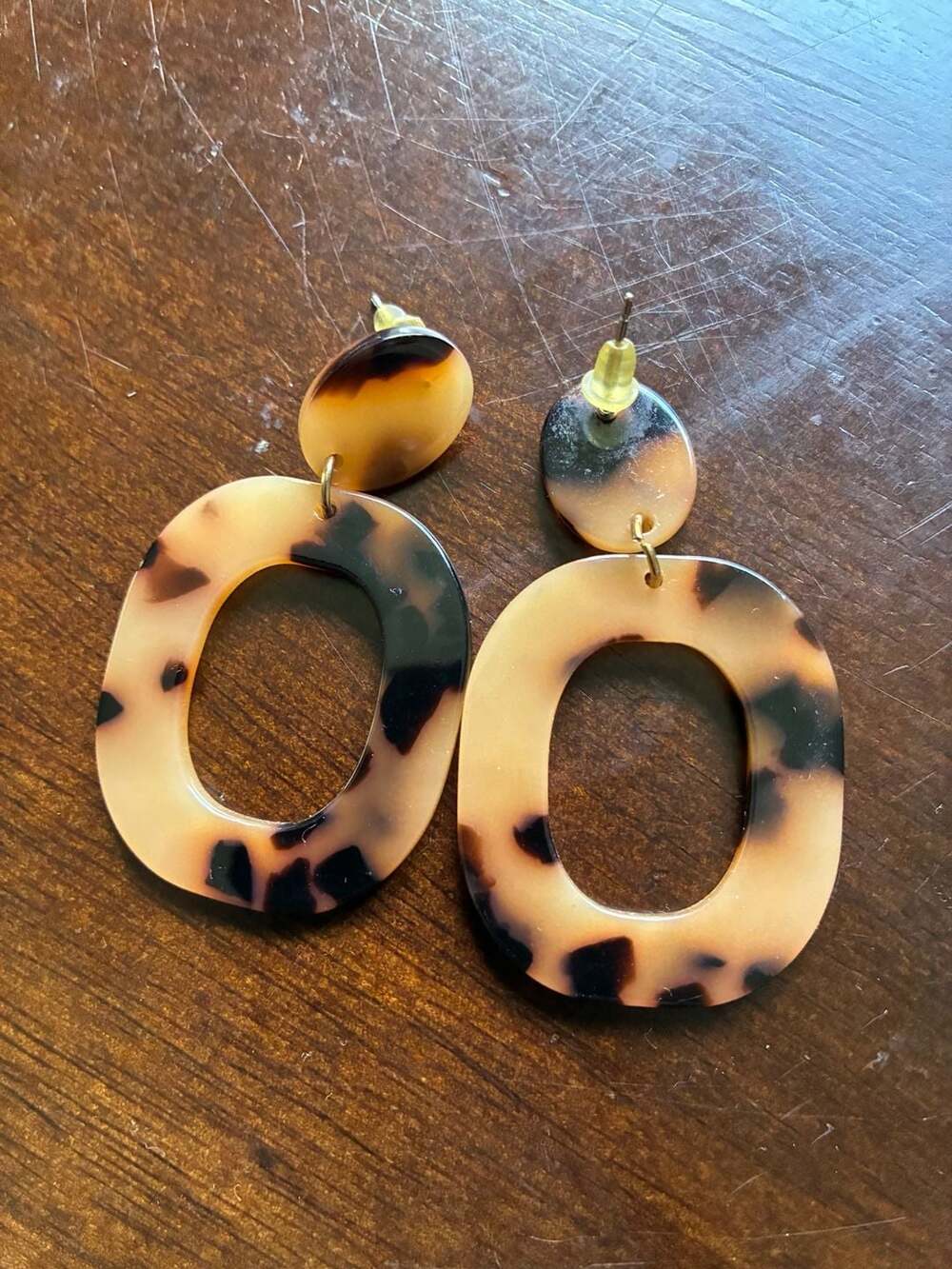 Tortoise Shell Acrylic Resin Oval Statement Dangle Earrings